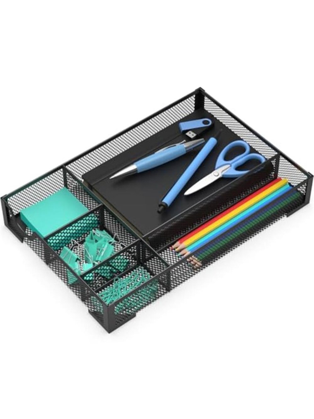 Metal Desk Drawer Organizer 5 Compartment Office Supply Storage Tray Large Black